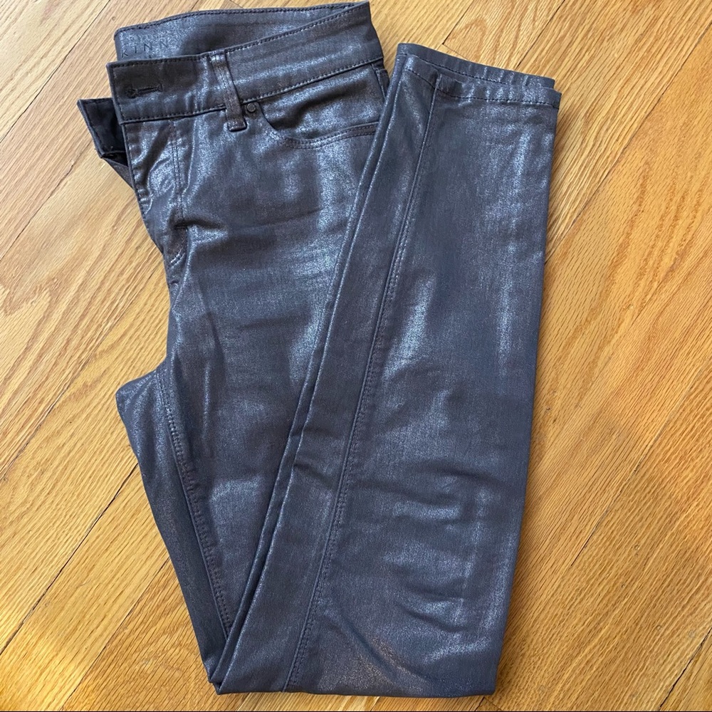 WHBM skinny jeans silver coated size 0